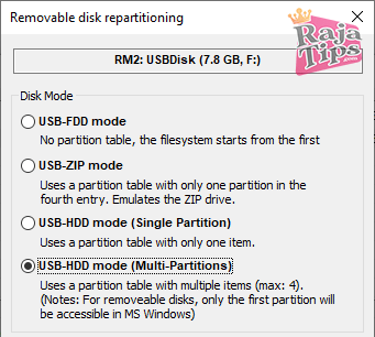 USB HDD Mode Multi Partitions