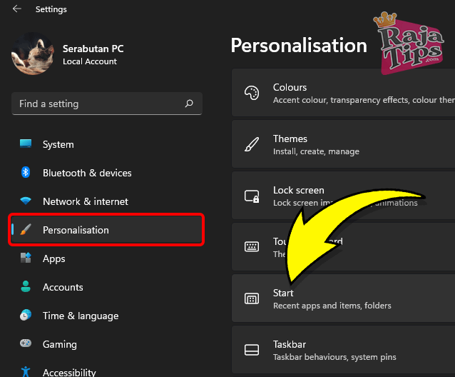 Personalisation Windows 11