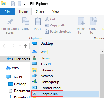 Access Recycle Bin Through File Explorer