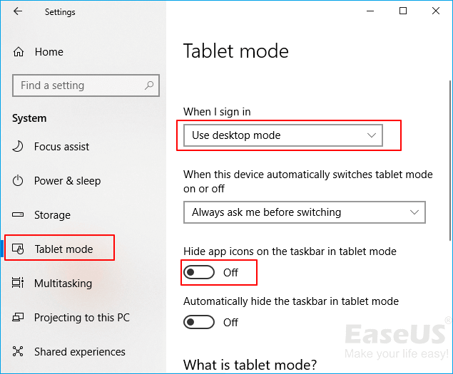 Tablet Mode Windows 10
