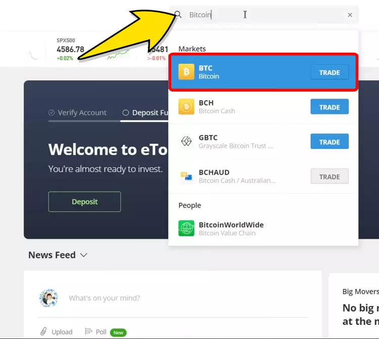 Search For Bitcoin On Etoro