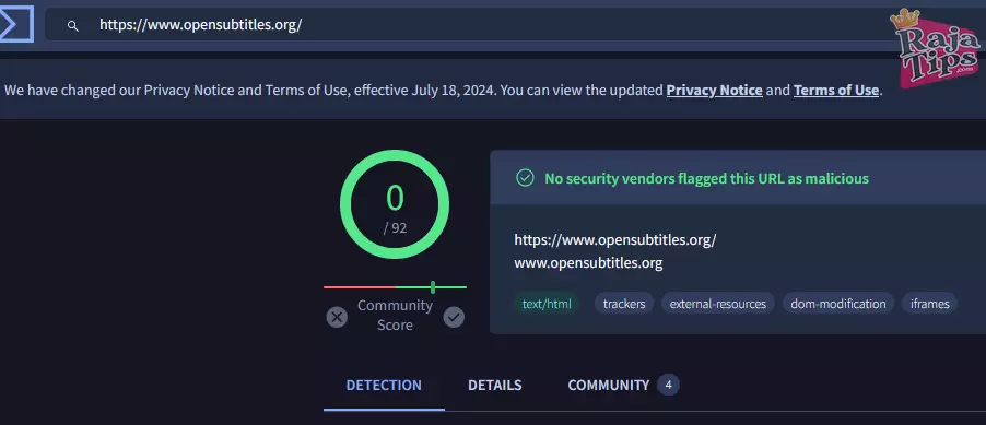 Opensubtitles Virustotal Scan