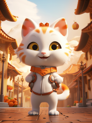 Adorable Animated Kitten Adventure In Sunlit Chinese Setting