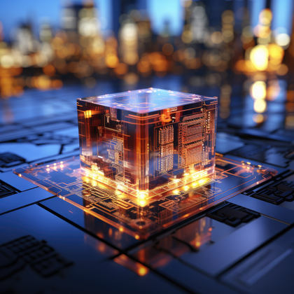 Advanced Quantum Processor With Glowing Circuitry In Futuristic Tech Landscape
