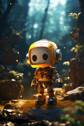 Adventure Awaits With Cute Explorer Robot In Mystical Forest