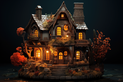 Autumn Themed Artisan Miniature House With Detailed Craftsmanship And Illuminated Charm