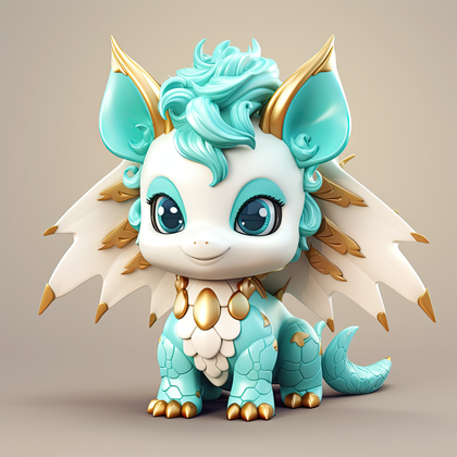 Charming Aqua Fantasy Creature With Golden Accents 3d Art