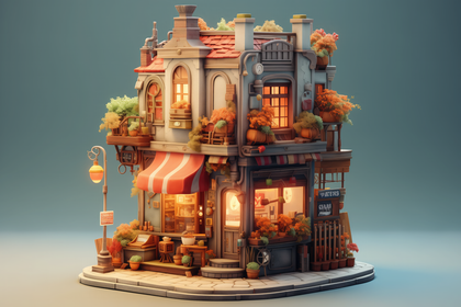 Charming Miniature Cafe Storefront Autumn Themed Detailed Model