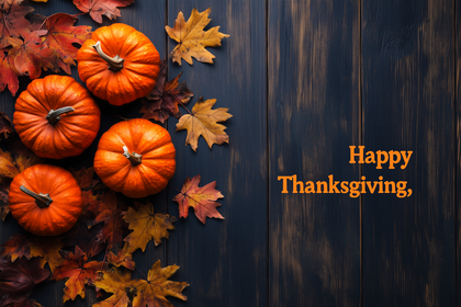 Charming Thanksgiving Greeting With Vibrant Pumpkins And Fall Leaves