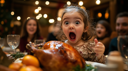 Child's Excitement At Festive Holiday Dinner Captures The Joy Of Thanksgiving