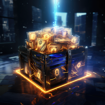 Digital Wealth Holographic Money Cube With Glowing Currency