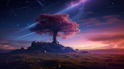Embrace Serenity At Dusk The Mystical Tree Of Light And Dreams