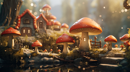 Enchanted Mushroom Village Captivates In A Magical Forest Setting