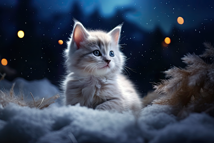 Enchanted Winter Evening A Kitten's Dreamy Night In The Snow