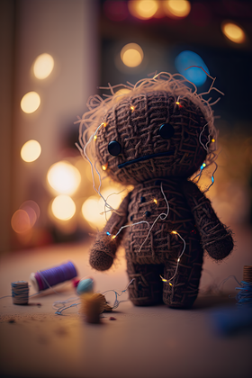 Enchanting Handcrafted Puppet Shimmers With Fairy Lights In A Cozy Setting