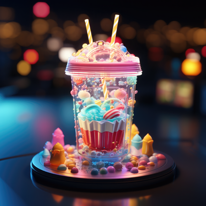 Fantasy Dessert Night Delight Colorful Cupcake In Glowing Cup