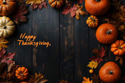 Festive Thanksgiving Greetings With Autumn Pumpkins And Leaves