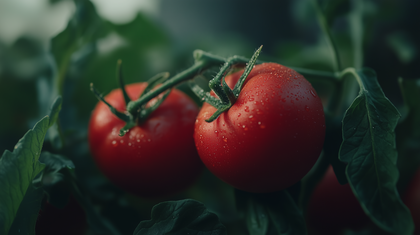 Freshness Unveiled In Dew Kissed Tomato Garden