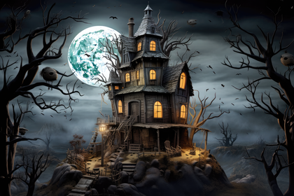 Full Moon Haunted House Spooky Night Photography