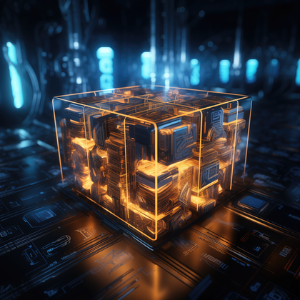 Futuristic 3d Cube Technology Hologram With Glowing Neon Circuitry