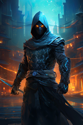 Futuristic Cyber Ninja Assassin In A Neon Lit Sci Fi City