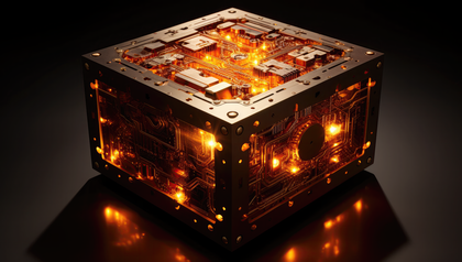 Futuristic Glowing Tech Cube Advanced Computing Design