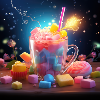 Glass Full Of Pastel Gummy Delights In 3d Dessert Fantasy