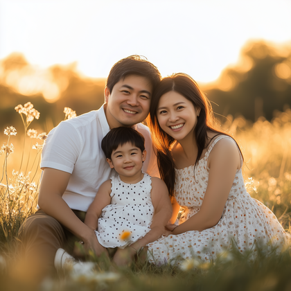 Golden Hour Family Portrait In The Meadow