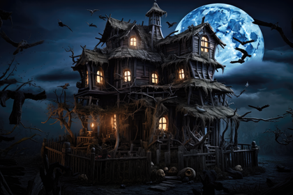 Haunted House Full Moon Spooky Horror Night Photography