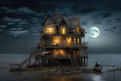 Haunted House Moonlit Night Spooky Halloween Mystery