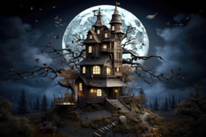 Haunted Mansion Under Full Moon Spooky Night Vision
