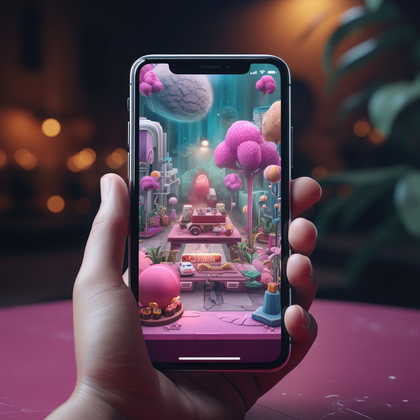 Immersive 3d Fantasy World On Smartphone Screen With Surreal Trees And Dreamlike Elements