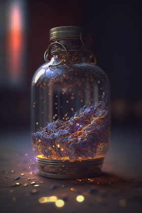 Magical Essence Trapped In A Glass Jar With Glowing Particles And Mystical Energy