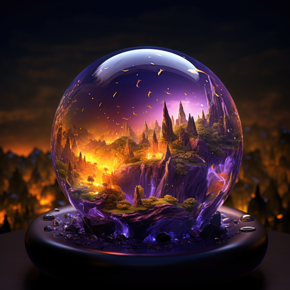 Magical World In A Crystal Ball Enchanting Night Sky With Mystical Forest Fantasy Art