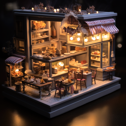 Miniature Bakery Display With Artisan Breads And Warm Cozy Ambiance