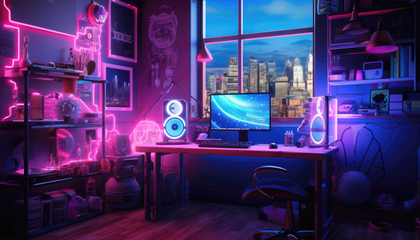 Neon Gaming Setup Pc Gamer Room Streamer Station