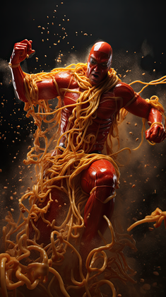 Noodle Warrior Unleashed In Dynamic Action Fantasy Art
