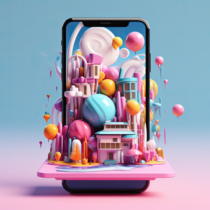 Surreal 3d Mobile Cityscape In A Vibrant Digital World