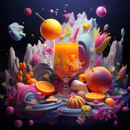 Surreal Vibrant Cocktail Artistic Citrus Fantasy Digital Masterpiece