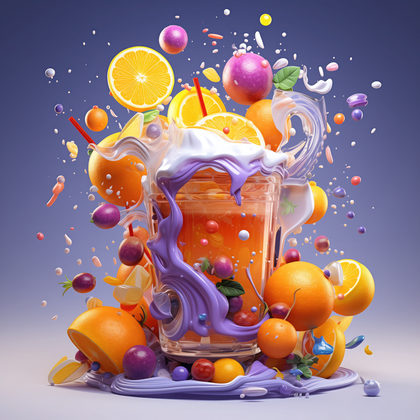 Vibrant Citrus Splash Freshness In A Swirl Of Colorful Juice