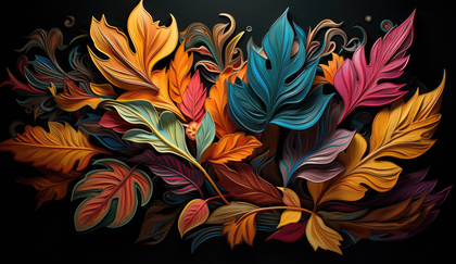 Vibrant Digital Art Leaves Nature Inspired Abstract Wall Decor