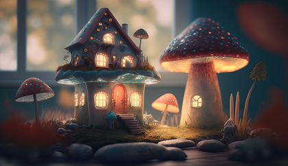 Whimsical Mushroom Cottage Radiates Magic In Dreamy Twilight Forest