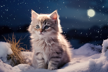 Winter Whiskers A Fluffy Kitten's Magical Night Under The Snowy Sky